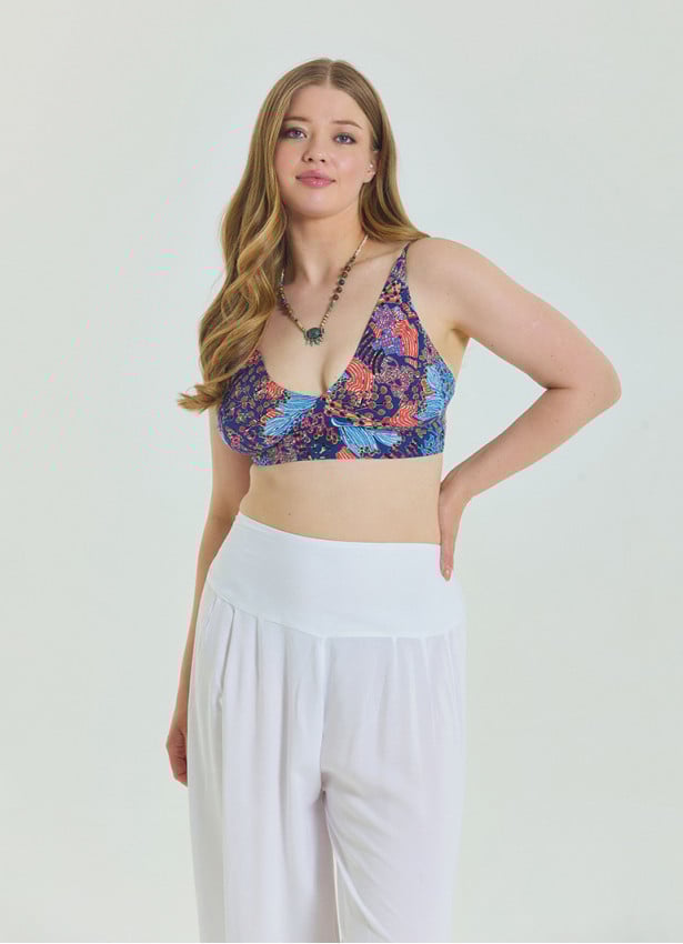 Lace Up Open Back Adjustable Blue Plus Size Blouse 4659